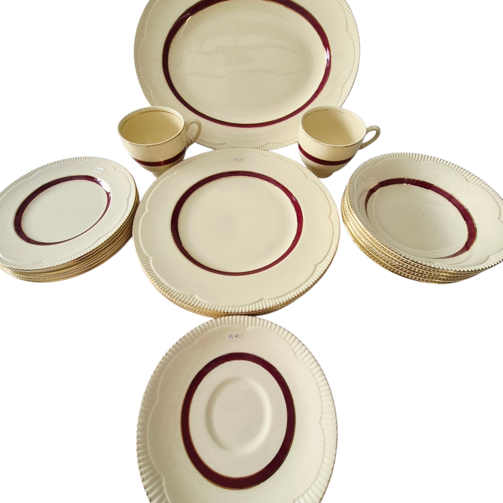 Elegant Cream and Maroon Dinnerware Set